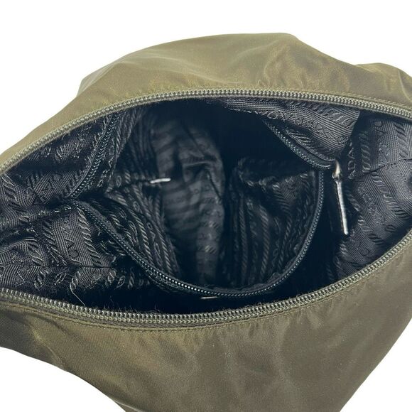 Prada Women's Olive Green Black Nylon Leather Trim Hobo Shoulder Bag Medium - Picture 4 of 13
